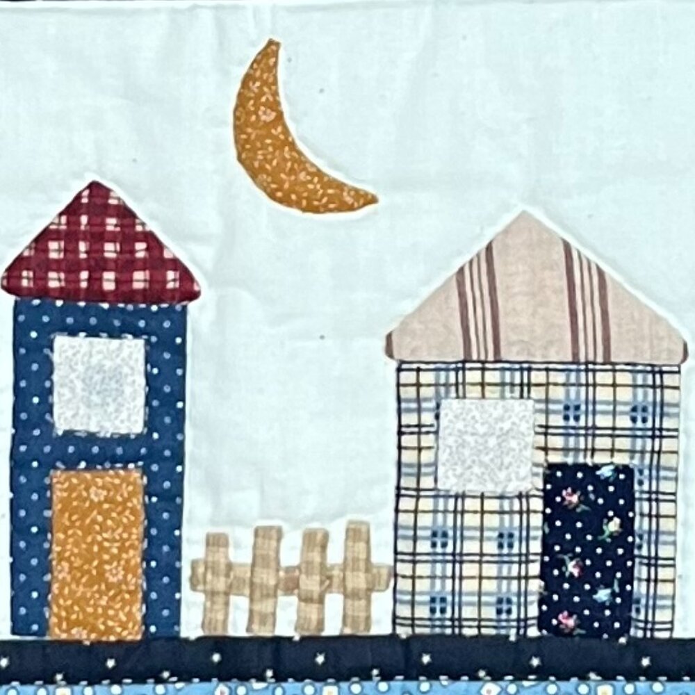Handcrafted Quilted & Appliquéd Folk Art Village Table Runner / Table Topper - Picture 6 of 15